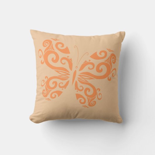 オレンジピーチバタフライ装飾用クッション クッション (正面)