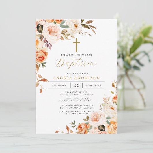 オレンジピーチバプテスマ/《キリスト教》洗礼式や命名式招待状 招待状 (スタンド正面)