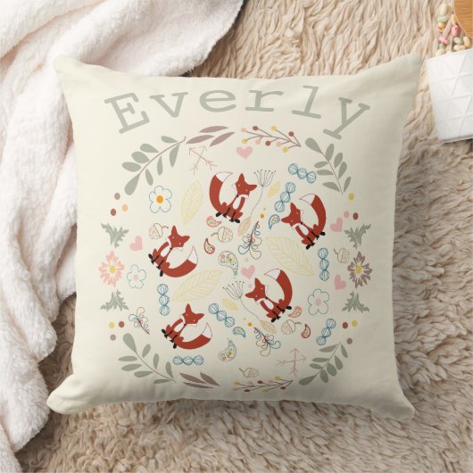 オレンジピーチピンクモノグラムスタイル化キツネパイロー クッション (ブランケット)