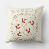 オレンジピーチピンクモノグラムスタイル化キツネパイロー クッション (正面)