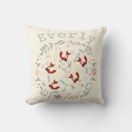 オレンジピーチピンクモノグラムスタイル化キツネパイロー クッション