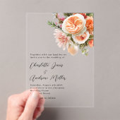 オレンジピーチピンク花模様澄ん結婚ズ アクリル招待状 (インサイチュ (ポータブル))