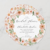 オレンジピーチフローラガーデンボタニカルブライダルシャワー 招待状 (正面/裏面)