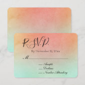 オレンジピーチミントウェディングRSVP エンクロージャーカード (正面/裏面)