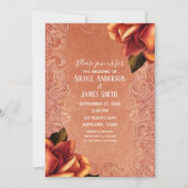 オレンジピーチヴィンテージアンティークバラエレガントウェディング 招待状 (正面)