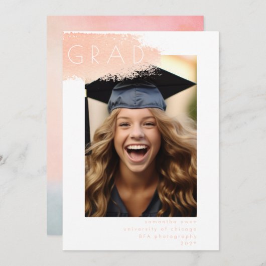 オレンジピールアモダンートミニマリスト卒業写真 案内状 (正面/裏面)