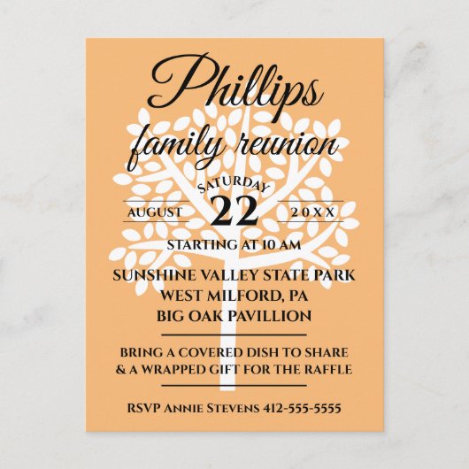 オレンジファミリー懇親会と白い木 インビテーションポストカード (正面)