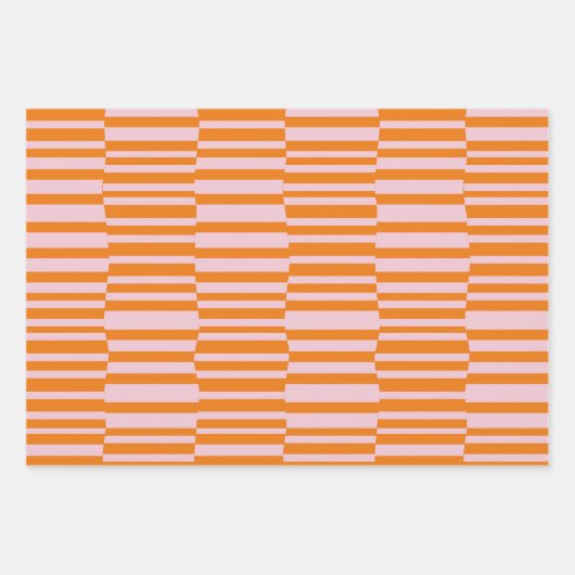 オレンジファンキーストライプとソフトピンクの ラッピングペーパーシート (正面3)