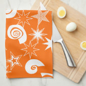 オレンジファンキー色の星と渦巻きおもしろいパターンの贈り物 キッチンタオル (四つ折り)