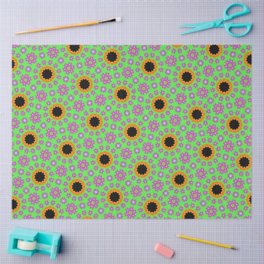 オレンジファンキー色の緑の紫と黒のデコページ 薄葉紙 (クラフト)