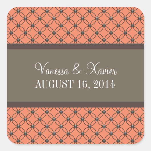 オレンジファンシー格子結婚式用シール スクエアシール (正面)