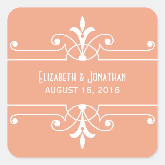オレンジファンシー色の装飾結婚式用シール スクエアシール (正面)
