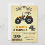 オレンジファームトラクター子供の誕生日パーティの招待状 招待状 (正面)