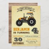 オレンジファームトラクター子供の誕生日パーティの招待状 招待状 (正面/裏面)