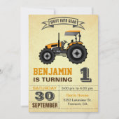 オレンジファームトラクター1st誕生日パーティの招待状 招待状 (正面)