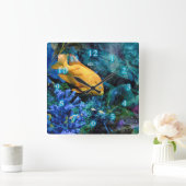 オレンジフィッシュブルー海2 スクエア壁時計 (ホーム)