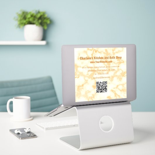 オレンジフェイク大理石 シール (デスク上のノートパソコン)