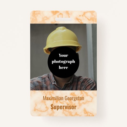 オレンジフェイク色の大理石IDバッジ バッジ (正面)