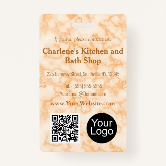 オレンジフェイク色の大理石IDバッジ バッジ (裏面)