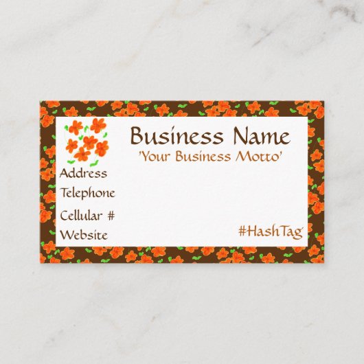 オレンジフェミニン色の花をつけた名刺 割引カード (正面)