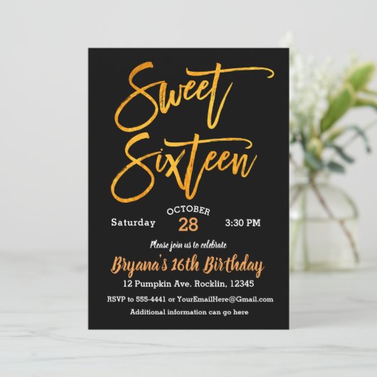 オレンジフォイルスウィート16ハローウィンパーティ白黒 招待状 (スタンド正面)