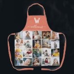 オレンジフォトコラージュモノグラムの エプロン<br><div class="desc">20枚モノグラムのの四角い写真を集めた写真付きの写真付きのコラージュエプロン。オレンジ色の背景に、イニシャルと姓を追加します。</div>