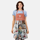 オレンジフォトコラージュモノグラムの エプロン (着用した状態)