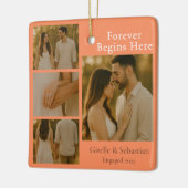 オレンジフォト婚約コラージクリスマスホリデー セラミックオーナメント (左)