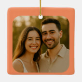 オレンジフォト婚約コラージクリスマスホリデー セラミックオーナメント (裏面)