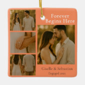 オレンジフォト婚約コラージクリスマスホリデー セラミックオーナメント (正面)