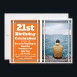 オレンジフォト21歳の誕生日パーティの招待状 招待状<br><div class="desc">このオレンジ色の写真21st誕生日パーティの招待状でパーティの招待状をゲストに送信する。カスタマイズパーティー詳細と写真とお気に入りの一緒に</div>
