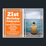 オレンジフォト21歳の誕生日パーティの招待状 招待状<br><div class="desc">このオレンジ色の写真21st誕生日パーティの招待状でパーティの招待状をゲストに送信する。カスタマイズパーティー詳細と写真とお気に入りの一緒に</div>