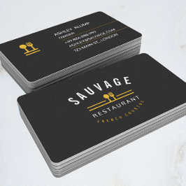 オレンジフォーク及びナイフのロゴのケータリングのレストランのカフェ 名刺