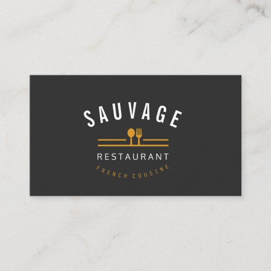 オレンジフォーク及びナイフのロゴのケータリングのレストランのカフェ 名刺 (正面)