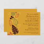 オレンジフォーマル葉-3x5感謝祭ディナー招待状 招待状 (正面/裏面)