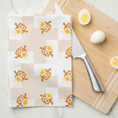 オレンジフクロウのイラストレーションパターン キッチンタオル (四つ折り)