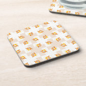 オレンジフクロウのイラストレーションパターン コースター (左側)