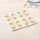 オレンジフクロウのイラストレーションパターン スクエアペーパーコースター (アングル)