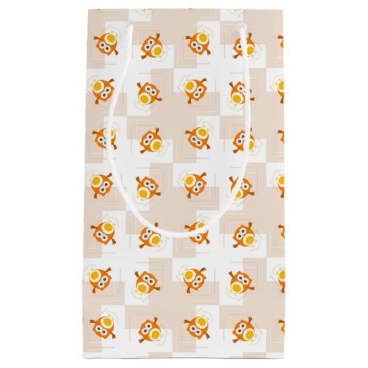 オレンジフクロウのイラストレーションパターン スモールペーパーバッグ (正面)