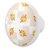 オレンジフクロウのイラストレーションパターン セラミックノブ (右)