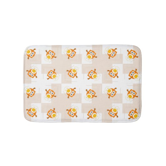 オレンジフクロウのイラストレーションパターン バスマット (正面)