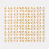 オレンジフクロウのイラストレーションパターン フリースブランケット (正面(横))