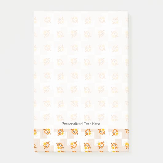 オレンジフクロウのイラストレーションパターン ポストイット (正面)