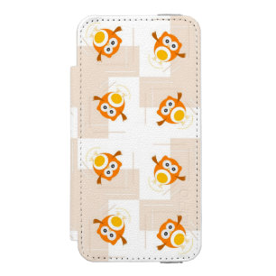 オレンジフクロウのイラストレーションパターン iPhone SE/5/5sウォレットケース