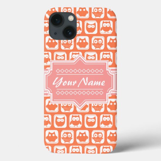 オレンジフクロウパーソナライズされたサンゴ名 Case-Mate iPhoneケース (裏面)
