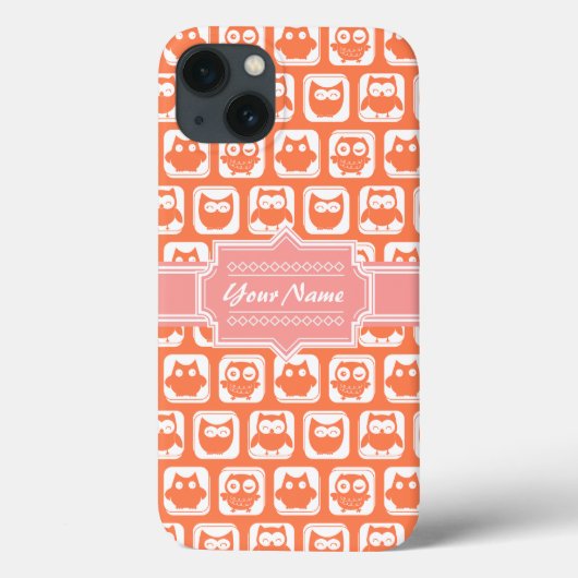 オレンジフクロウパーソナライズされたサンゴ名 Case-Mate iPhoneケース (裏面)