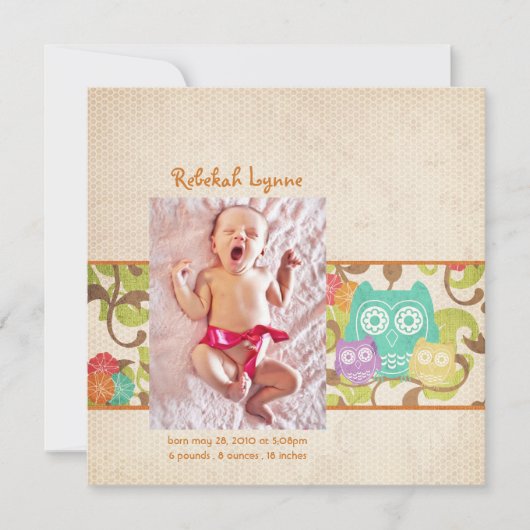オレンジフクロウベビー誕生のお知らせ 案内状 (正面)