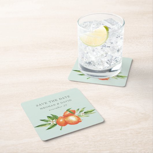 オレンジフラスシトラスボタニッ結婚クス スクエアペーパーコースター (インサイチュ)