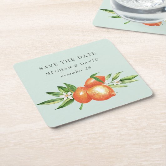 オレンジフラスシトラスボタニッ結婚クス スクエアペーパーコースター (アングル)