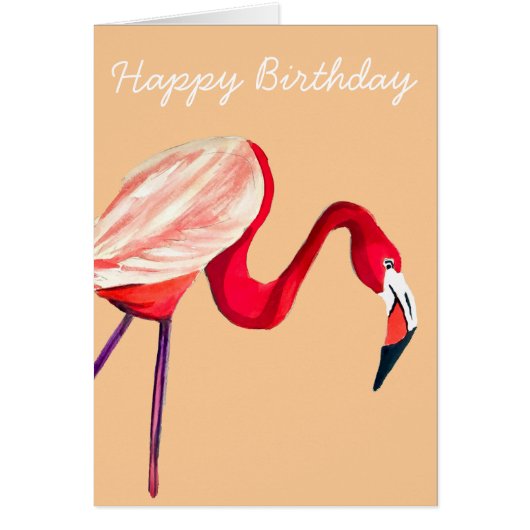 オレンジフラミンゴ水彩鳥画 (正面)